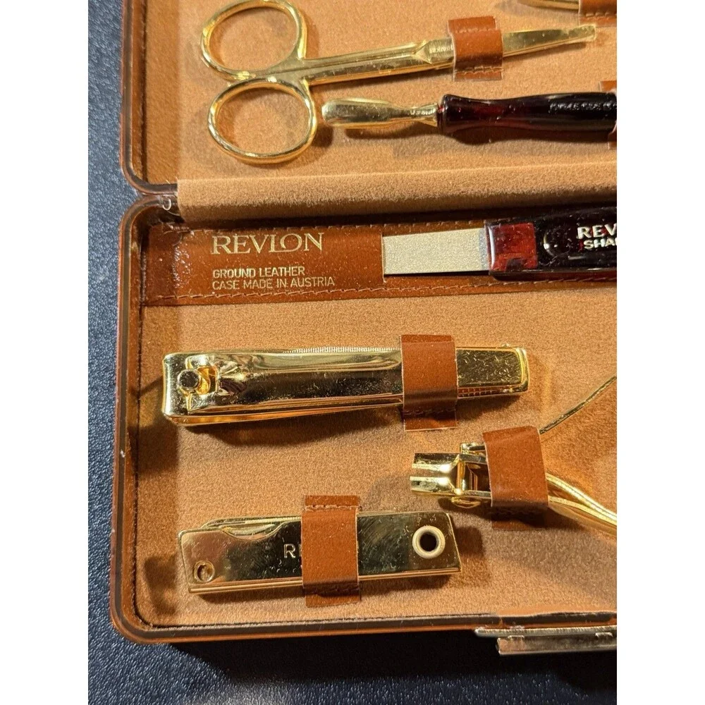 Vintage Revlon 7-Piece ManicureSet in Leather Case, Made in Austria